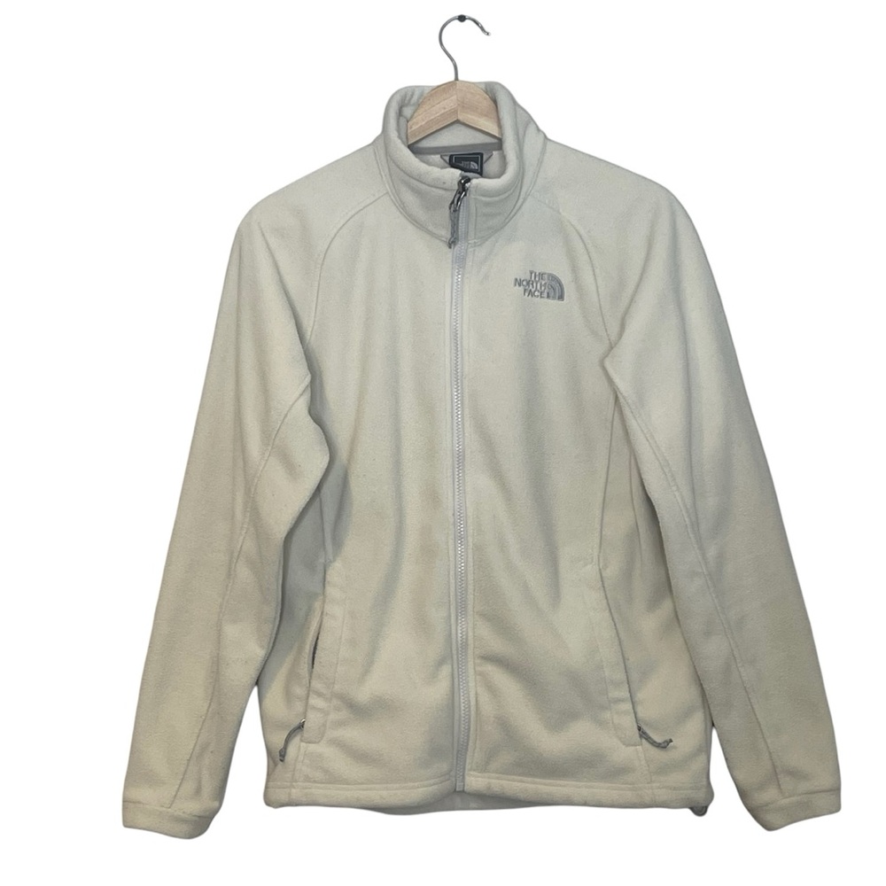 The North Face Fleece Full Zip MockNeck Jacket Womens Size L White Outdoor